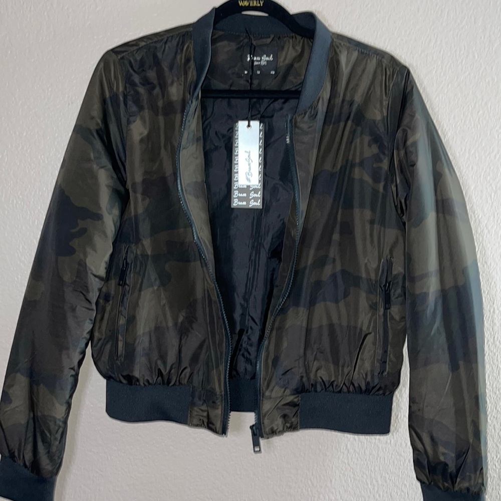 NWT Camo Bomber Jacket w/ Black Trimming
